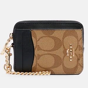 NWT COACH Zip Card Case Wallet In Blocked Signature Canvas Leather